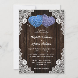 Rustic Wood Lace Purple and Blue Floral Wedding Einladung
