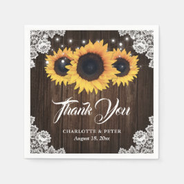 Rustic Wood Lace Sunflower Wedding Vielen Dank Serviette
