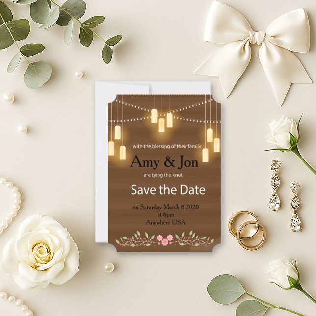 Rustic Wood Lantern Boho Wedding Save The Date (Von Creator hochgeladen)