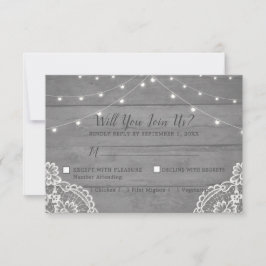 Rustic Wood Light Lace Wedding RSVP Card