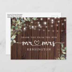 Rustic Wood Lights Eucalyptus New Mr. Mrs. Postkarte