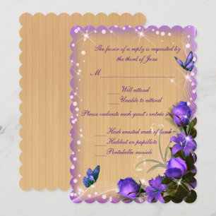 Rustic Wood Lila Floral Butterfly Response Card Einladung