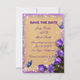 Rustic Wood Lila Floral Save the Date Karte