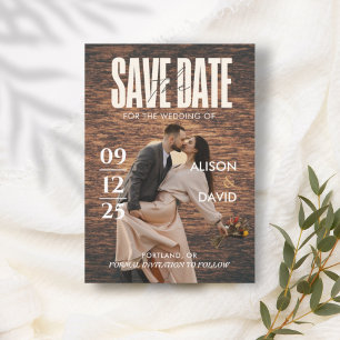 Rustic Wood Magazine Foto Save the Date Hochzeit Einladung
