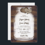 Rustic Wood Mason Jar Burlap Hearts Wedding Einladung<br><div class="desc">Rustic wedding invitation featuring a mason jar and burlap hearts against a barn wood background. Perfect card design for inviting your guests to your rustic country or barn wedding party.</div>