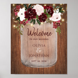 Rustic Wood Mason Jar Floral Hochzeit im Herbst Wi Poster