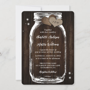 Rustic Wood Mason Jar Heart Wedding Einladung