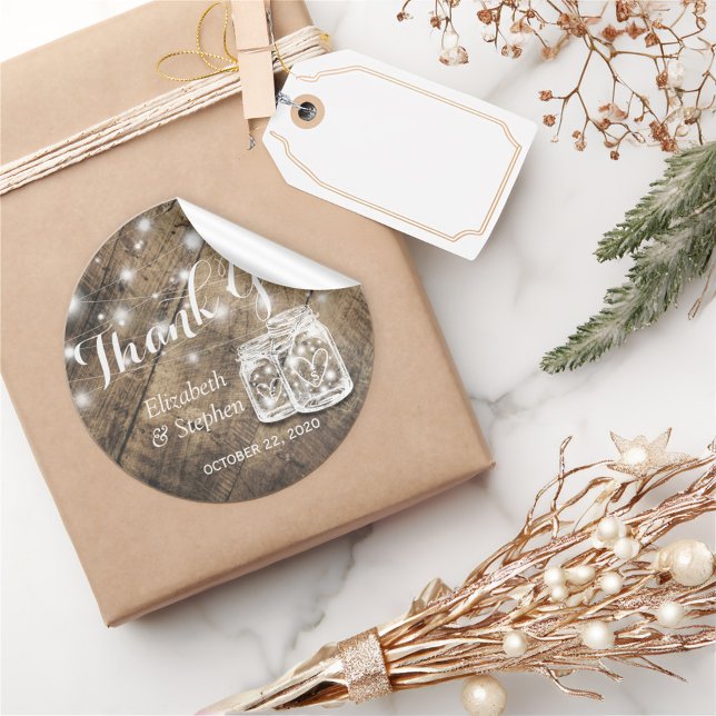 Rustic Wood Mason Jar Lamp Gastgeschenk Hochzeit V Runder Aufkleber (Von Creator hochgeladen)