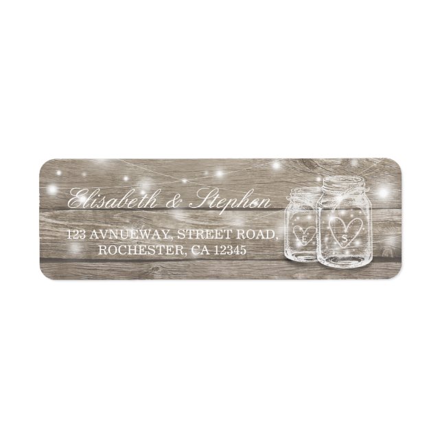 Rustic Wood Mason Jar String Light Wedding Address (Vorne)