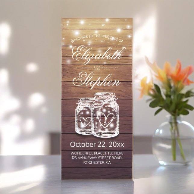 Rustic Wood Mason Jar String Light Wedding Program Programm (Von Creator hochgeladen)