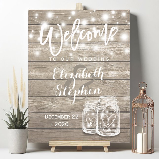 Rustic Wood Mason Jar String Light Wedding Willkom Poster (Von Creator hochgeladen)