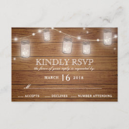 Rustic Wood Mason Jar String Lights Wedding RSVP