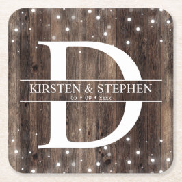 Rustic Wood Monogram Erste Hochzeit Untersetzer