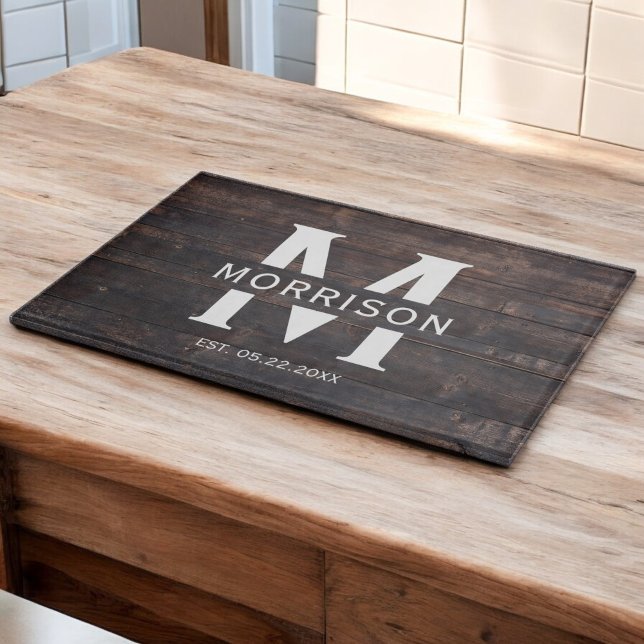 Rustic Wood Monogram Familienname Vintag Schneidebrett (Von Creator hochgeladen)