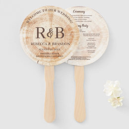 Rustic Wood Monogram Names Wedding Zeremony Fächer