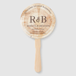 Rustic Wood Monogram Names Wedding Zeremony Fächer