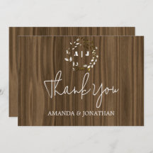 Rustic Wood Monogram Wedding Dankeschön Card