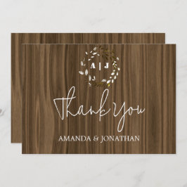 Rustic Wood Monogram Wedding Dankeschön Card Dankeskarte