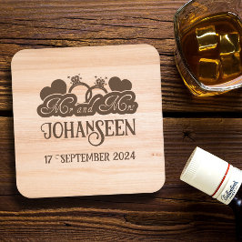 Rustic Wood Mr. and Mrs Bride Groom Gastgeschenk H Rechteckiger Pappuntersetzer