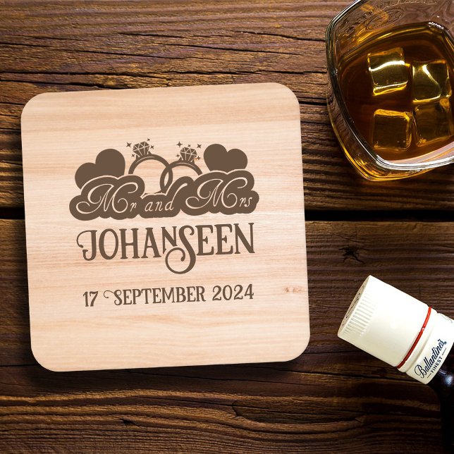 Rustic Wood Mr. and Mrs Bride Groom Gastgeschenk H Rechteckiger Pappuntersetzer (Von Creator hochgeladen)