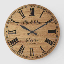 Rustic Wood Mr Mrs Custom Name Farmhouse Wooden Große Wanduhr