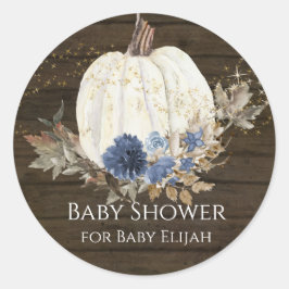 Rustic Wood Navy Blue Floral Pumpkin Baby Dusche Runder Aufkleber