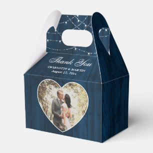 Rustic Wood Navy Blue Wedding Foto Geschenkschachtel