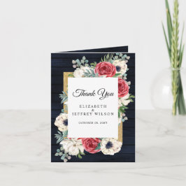 Rustic Wood Navy Burgundy Gold Dankeschön Karte