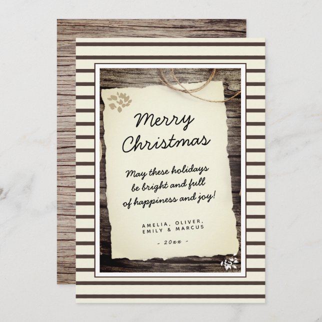 Rustic Wood Old Paper Script Frohe Weihnachten (Vorne/Hinten)