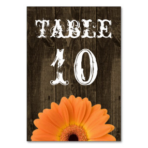 Rustic Wood Orange Daisy Wedding Tischnummer Card