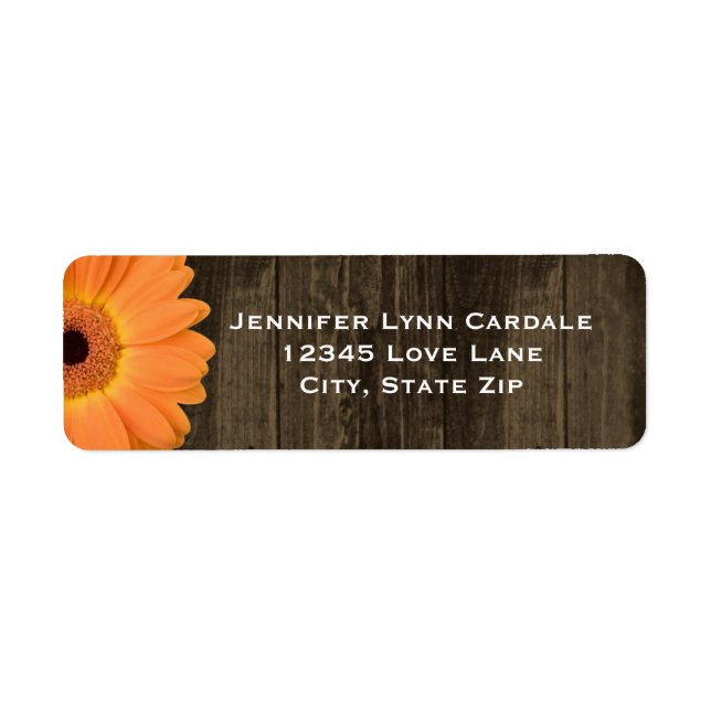 Rustic Wood Orange Gerber Daisy Address Labels (Vorne)