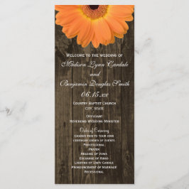 Rustic Wood Orange Gerber Daisy Wedding Programs Programm