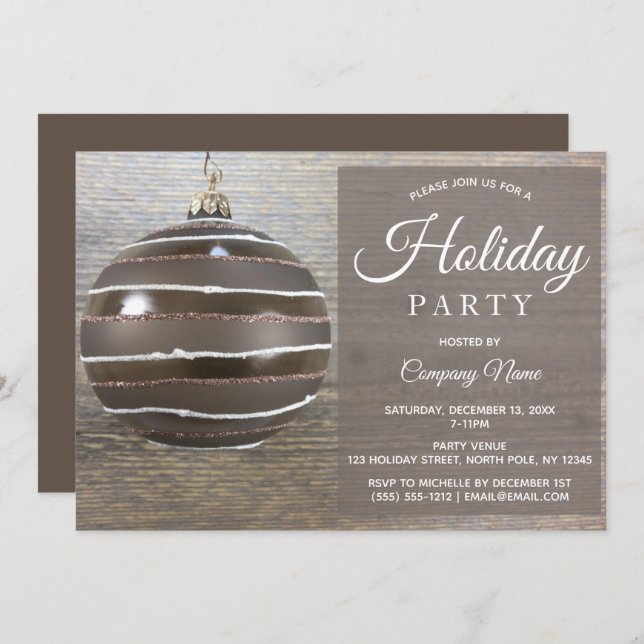 Rustic Wood Ornament Corporate Holiday Party Einladung (Vorne/Hinten)
