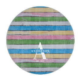 Rustic Wood Pastel Stripes Family Name Schneidebrett