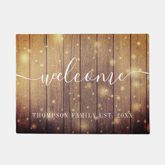 Rustic Wood Personalisiert Script Familienname  Fußmatte (Vorderseite)