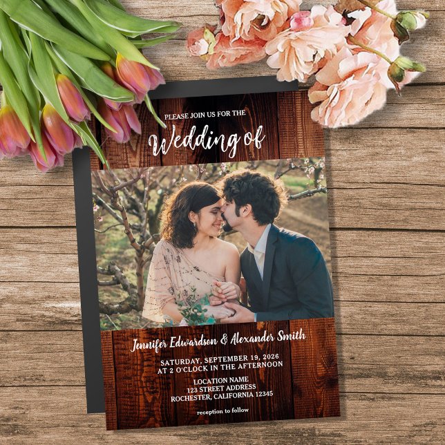 Rustic wood photo country wedding magnetic card magnetkarte (Rustic wood photo country wedding magnetic invitation. You can add your own photo and text.)