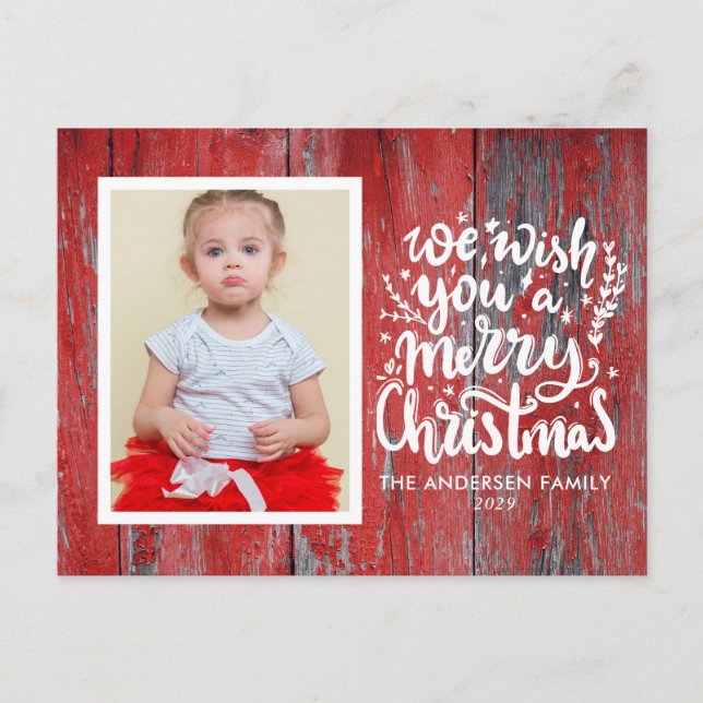 Rustic Wood Photo Merry Christmas Card  Postkarte (Vorderseite)