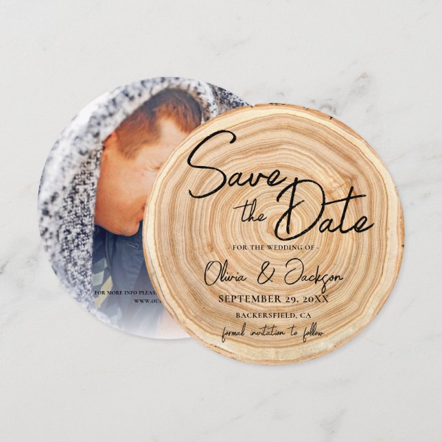 Rustic Wood Photo Wedding Save the Date Einladung (Vorne/Hinten)