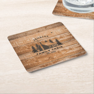 Rustic Wood Pine Forest Cabin Lodge Personalized Rechteckiger Pappuntersetzer