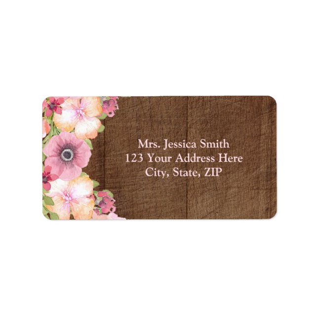 Rustic Wood Pink Floral Rücksendeadresse Label Adressaufkleber (Vorne)