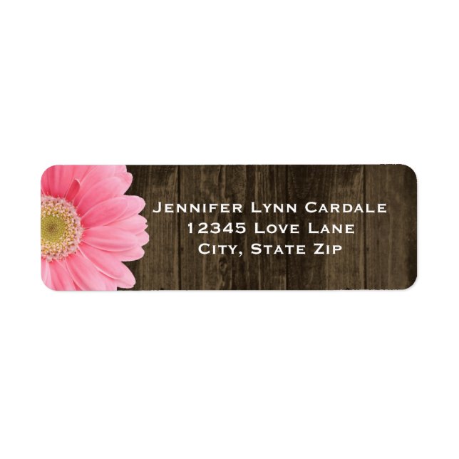 Rustic Wood Pink Gerber Daisy Address Labels (Vorne)