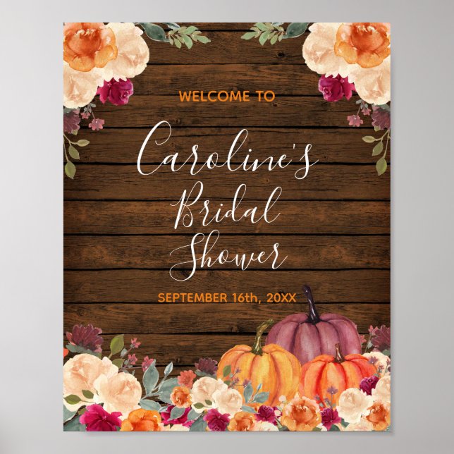Rustic Wood Pumpkin Bridal Baby Dusche Willkommen  Poster (Vorne)