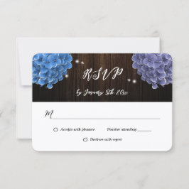 Rustic Wood Purple and Blue Floral Wedding RSVP Karte