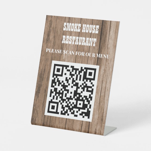Rustic Wood QR Code Menü Sockelschild (Vorderseite)