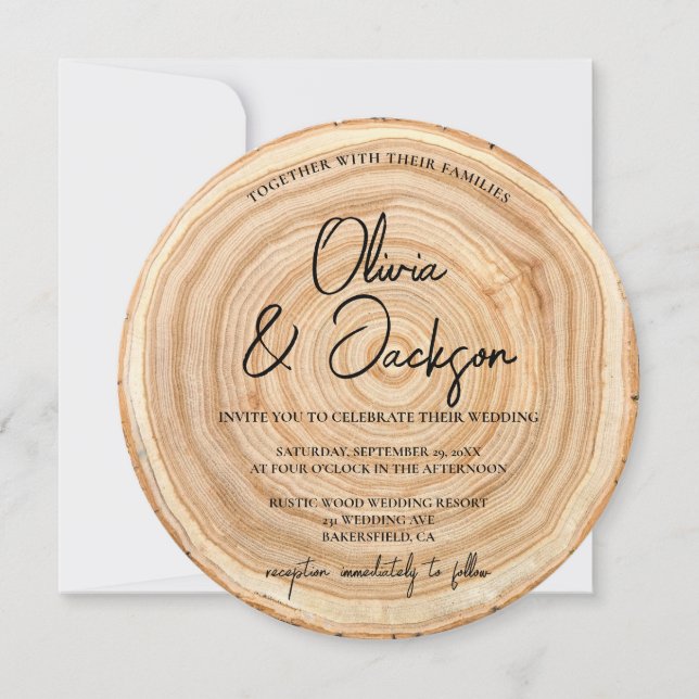 Rustic Wood QR Code Wedding Einladung (Vorderseite)