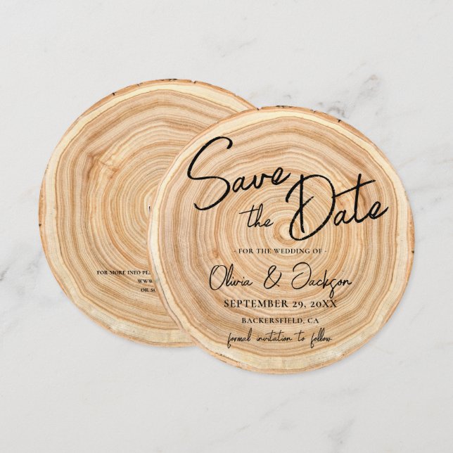 Rustic Wood QR Code Wedding Save the Date Einladung (Vorne/Hinten)