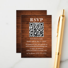 Rustic Wood QR Wedding RSVP Begleitkarte