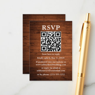 Rustic Wood QR Wedding RSVP Begleitkarte
