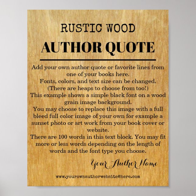 Rustic Wood Quote Author Book Poster (Vorne)