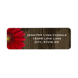 Rustic Wood Red Gerber Daisy Address Labels